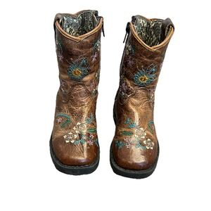 Shyanne Brown western-style boots with embroidered flowers Toddler 5D